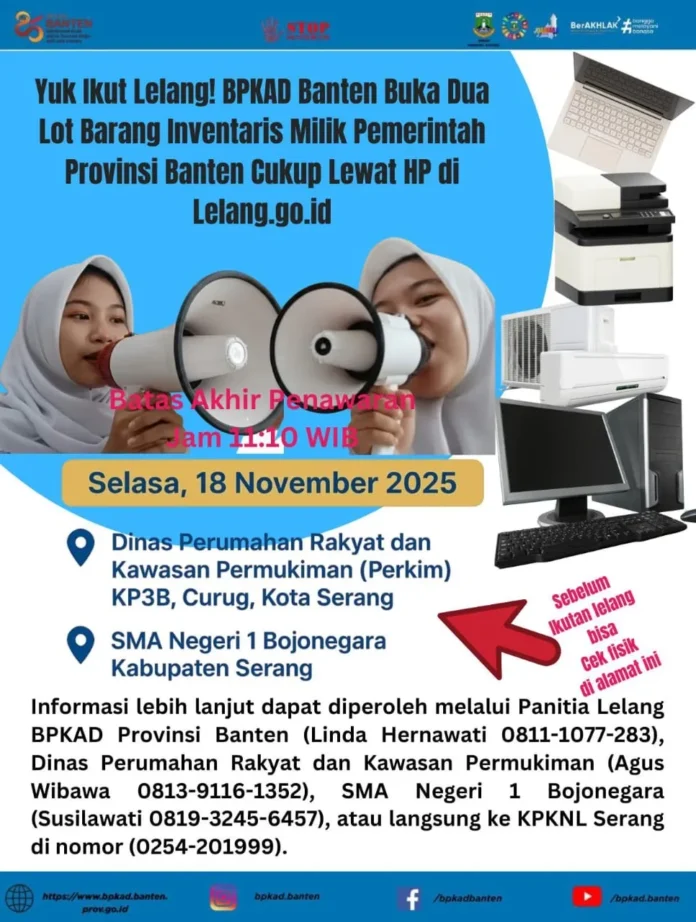 AC hingga Laptop Dilelang, Pemprov Banten Tawarkan Aset dengan Harga Terjangkau